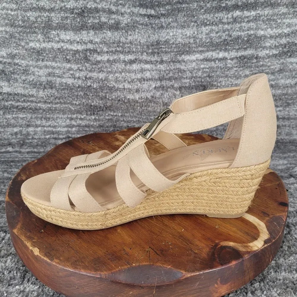Lauren Ralph Lauren‎ Kelcie Espadrille Sandals Womens 11 Beige Canvas Open Toe